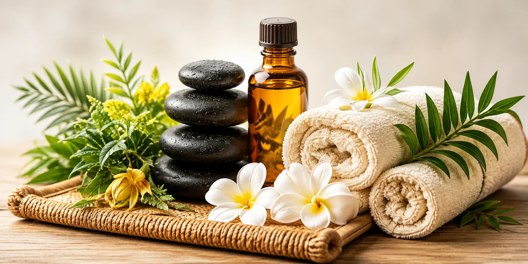 Wellness spa oils and stones